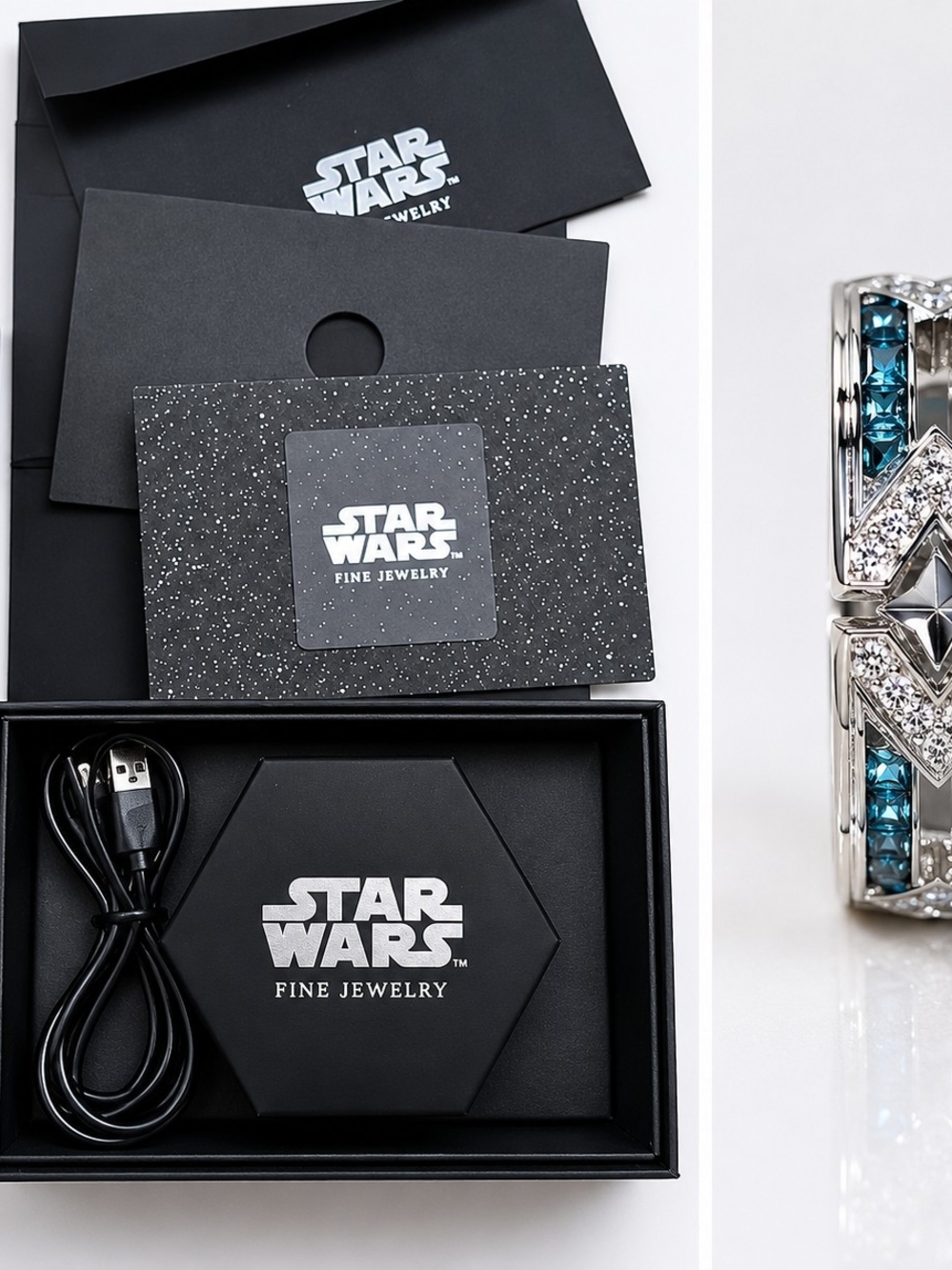 Star Wars Silver Men's Ring with Diamonds And Blue Topaz